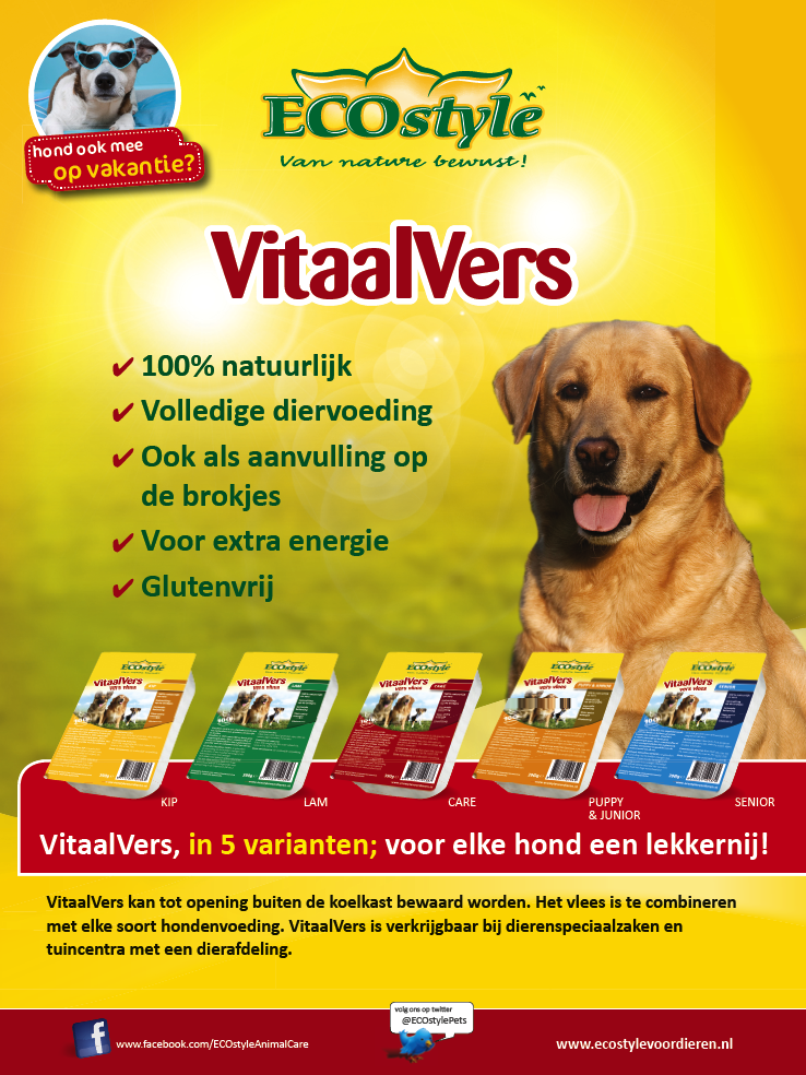 Advertentie vitaalvers voor ECOstyle animalcare. Voor "onze hond". Grafisch ontwerp Moof